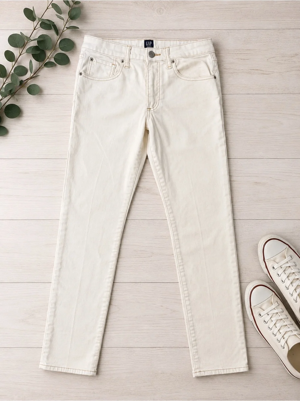 GAP Kids Ivory Ecru Stretch Slim Jeans Girls Size 16 Regular Adjustable Waist